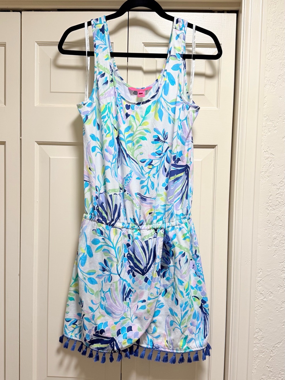 Lilly Pulitzer Jarrett Romper Resort White Shell Beach Size S Tassel Floral